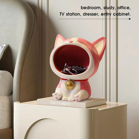 Cute Cat Statue Laughing Cat Figurines for Candy Dish, Key Bowl Holder, Desk of Work, Office Accessories Storage, Home Decor Art Sculpture Gag Gift for Cat Lover, Housewarming Gift (Yellow)