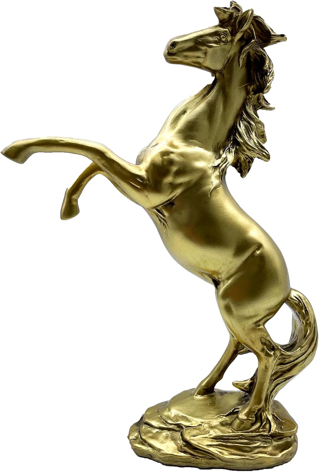 Gold Horse Statue Figurines - Resin Standing Fighting Horse Sculpture Home Office Decoration Tabletop Decor Ornaments