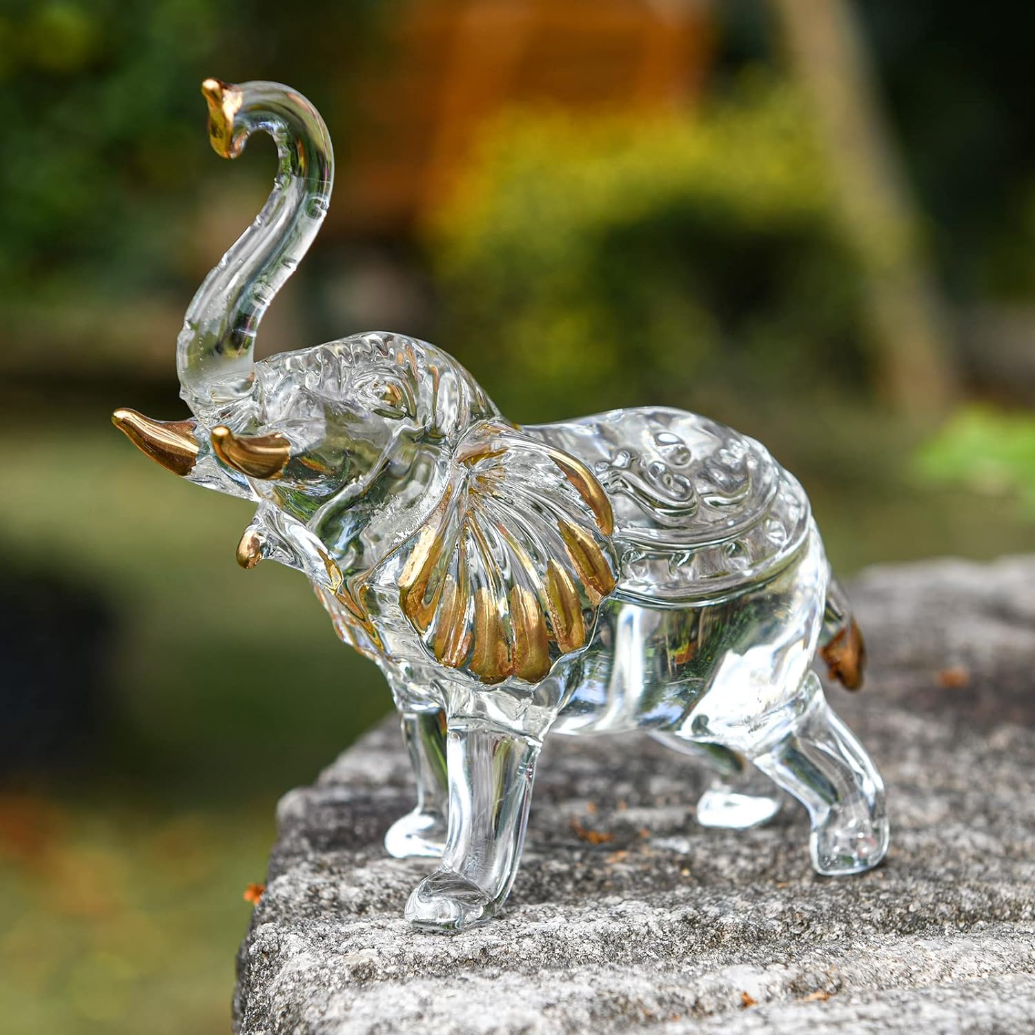 Handcrafted Unique Glass Elephant Statue - Elegant Elephant Figurines for Home Decor Holiday Party Crystal Gifts (7.5IN)