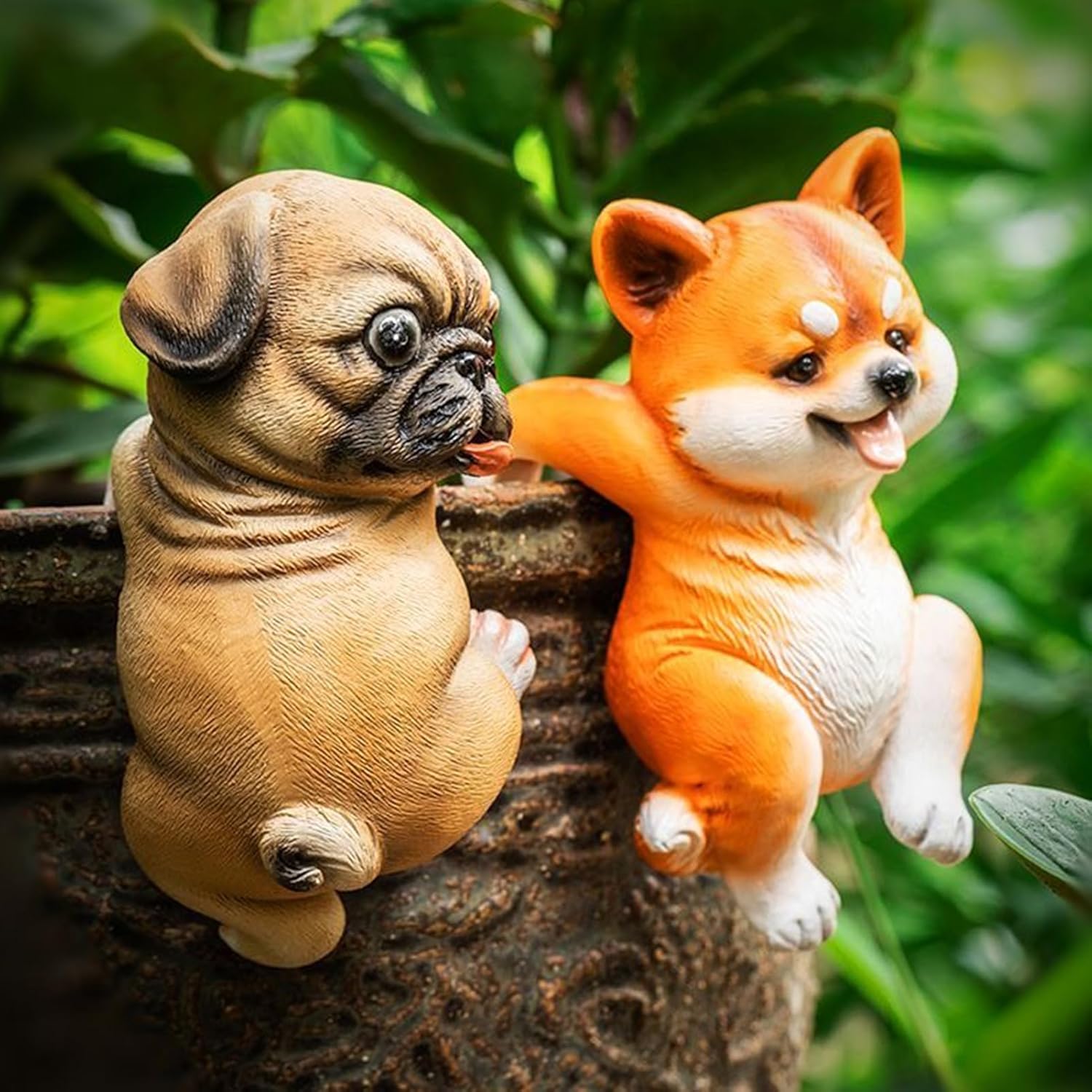 orenm Miniature Garden and Vase Hugger,Funny fplanter Pot Hanging Animals Edge Decoration,for Bonsai pots Planters Climbing Sculpture Indoor and Outdoor Decor Hanging Statue(Hanging Sculpture-Pug)