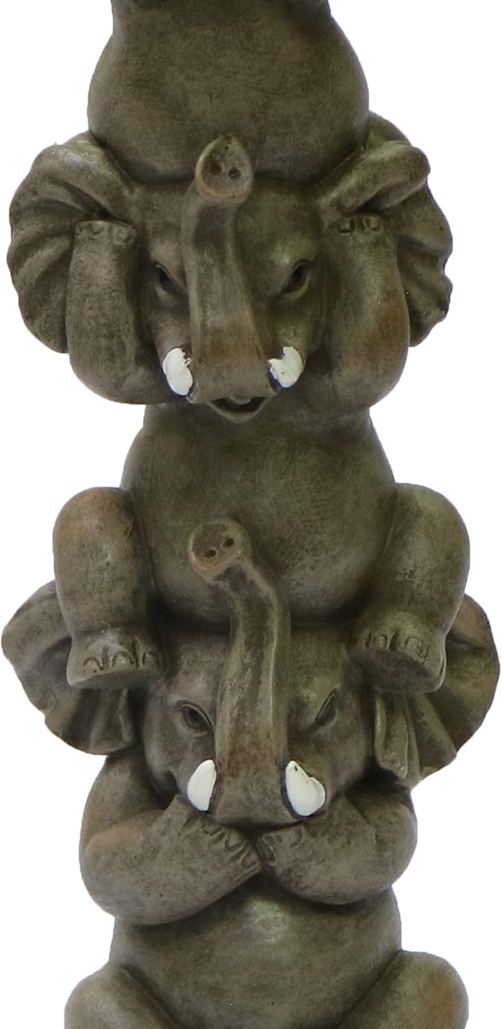 See Hear Speak No Evil Elephants Totem Statue 9" Tall Jungle Safari Wildlife Acrobatic Elephants Figurine Decor Sculpture Pole Resin Home Decorative Accent