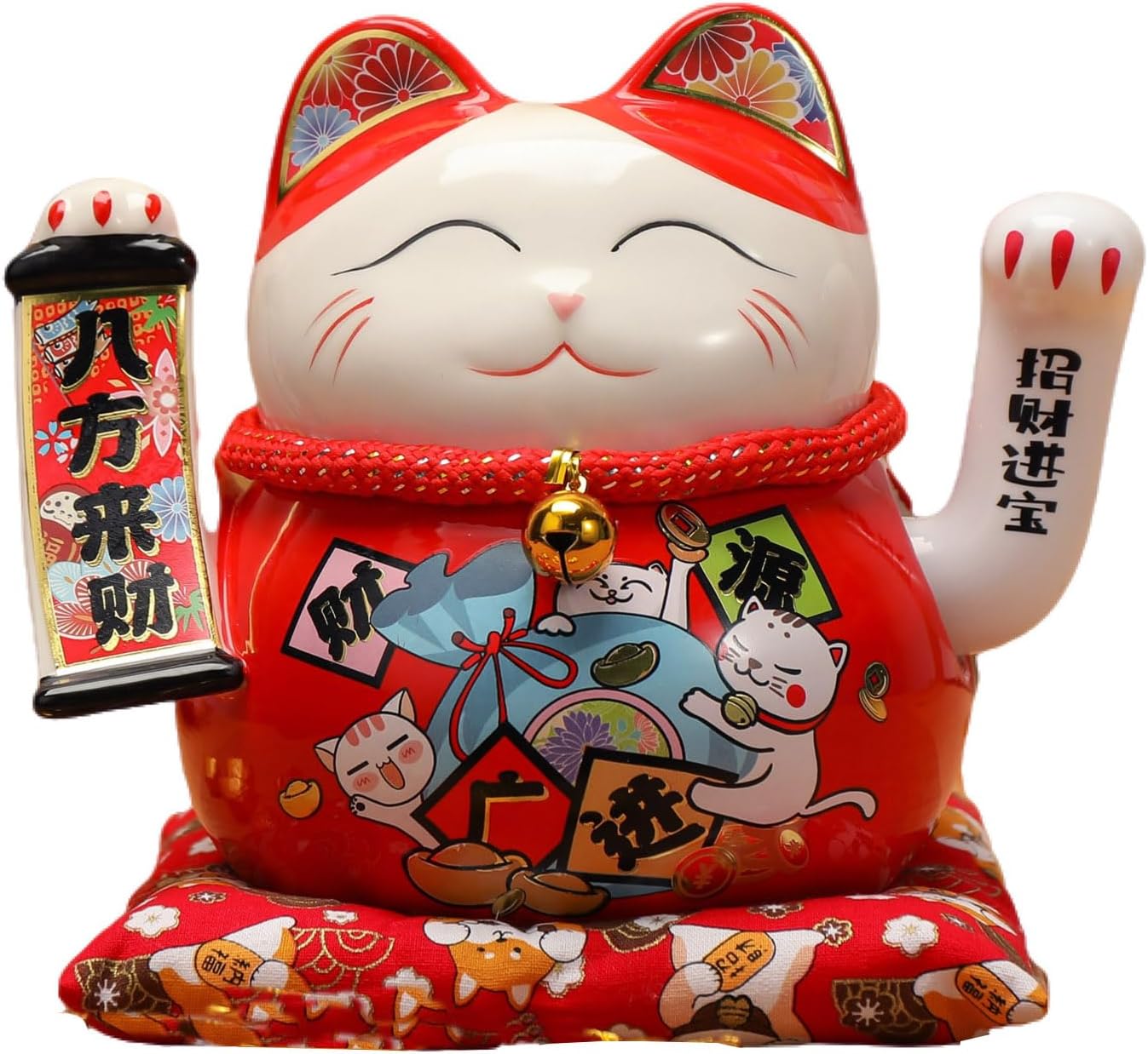 Lucky Statue Cat - Chinese Good Luck Cat with Waving Arm,Ceramic Fortune Cat Statue,Japanese Money Cat for Home, Office, and Store Decorations