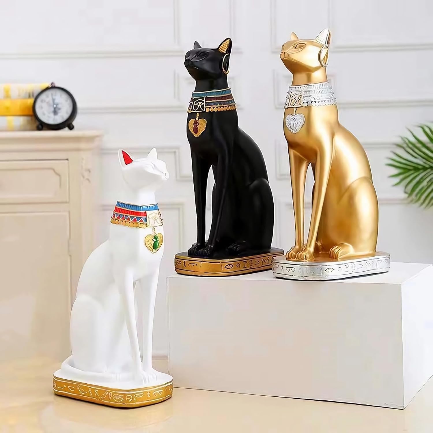 12 inch Tall Black Egyptian Cat Goddess Bastet Statue, Ancient Egypt Bast Figurines Home Decor