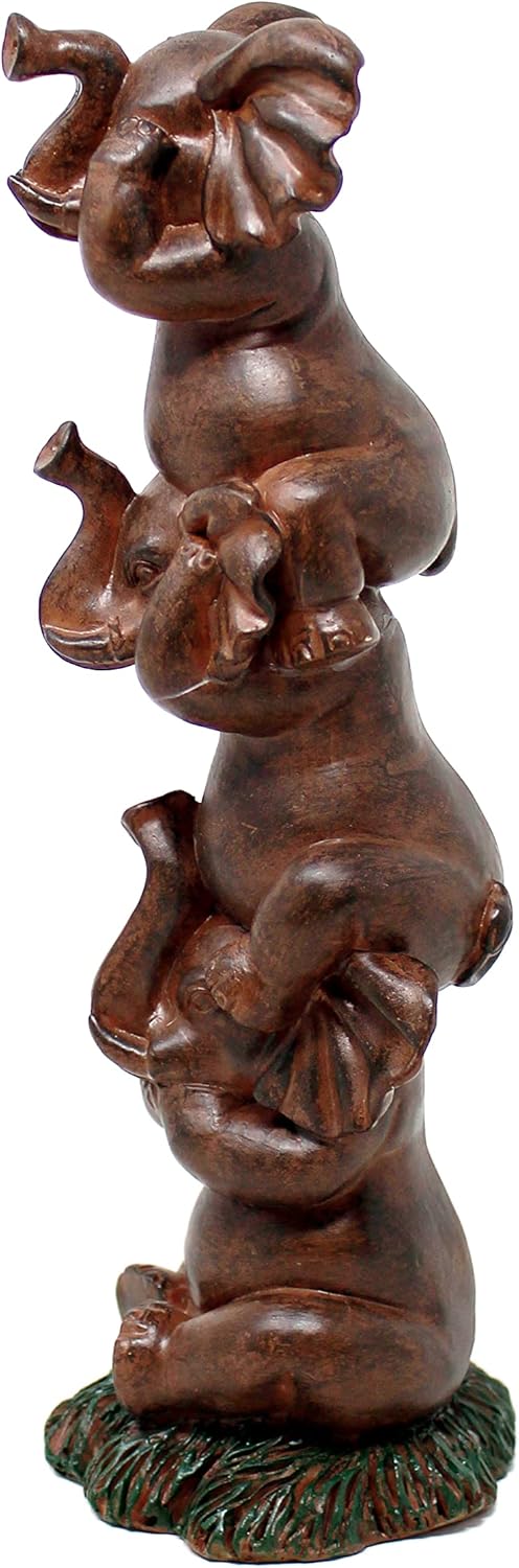 See Hear Speak No Evil Elephants Totem Statue 9" Tall Jungle Safari Wildlife Acrobatic Elephants Figurine Decor Sculpture Pole Resin Home Decorative Accent