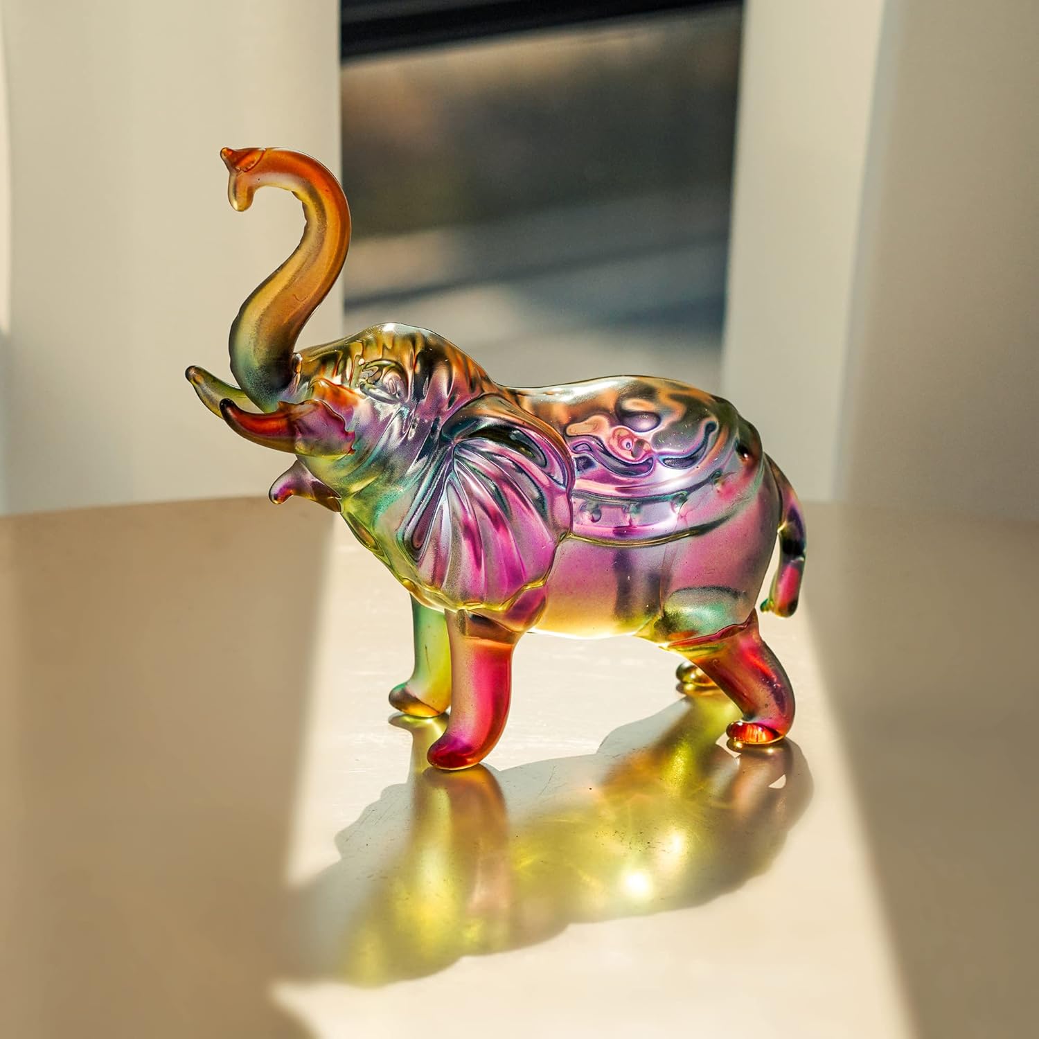 Crystal Thai Elephant Statue Sculptures Trunk Up Feng Shui Ornament Wealth Lucky Figurine Collectible Home Decor