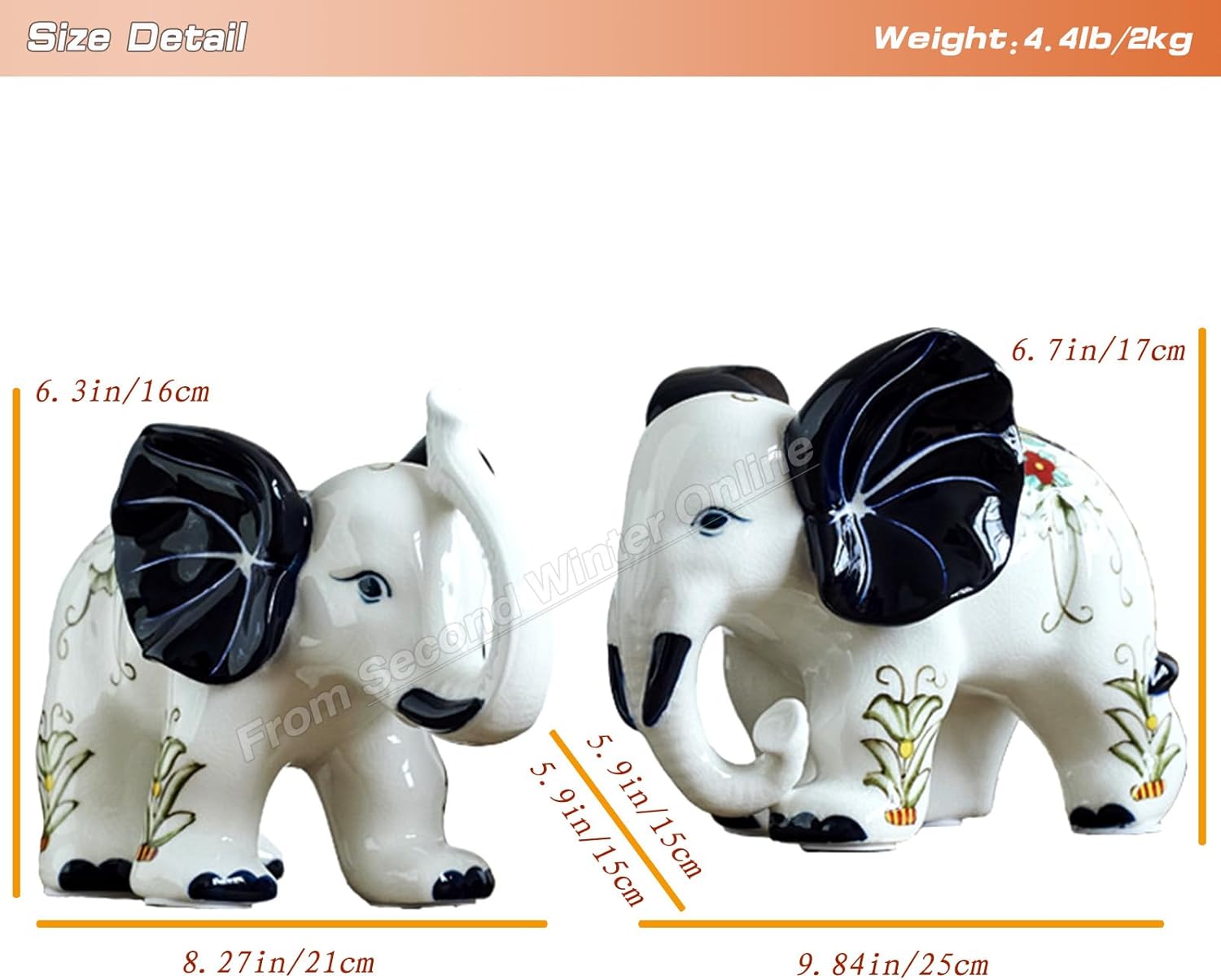 Porcelain Elephant Statue Ceramic White Table Sculpture, Desktop Art Figures Great Gift Animal Figurines Home Décor, Crafts Decorations for Living Room Party Foyer (White-ElephantNoseUP)