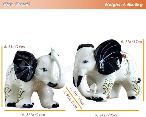 Porcelain Elephant Statue Ceramic White Table Sculpture, Desktop Art Figures Great Gift Animal Figurines Home Décor, Crafts Decorations for Living Room Party Foyer (White-ElephantNoseUP)