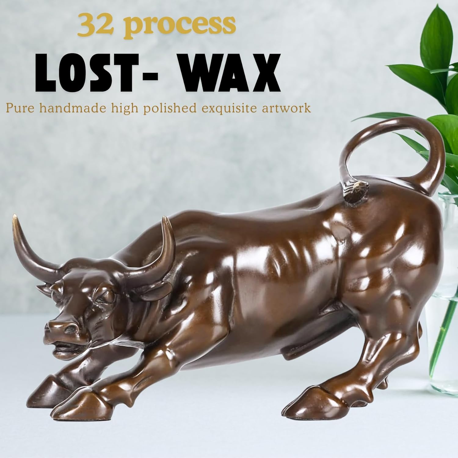 Brass Bull Figurine -Wall Street Bull Art Decor, Bronze Bull/Cow/Ox Figure Statues and Sculptures Home Office Decor or Gift(with A Gift Box)