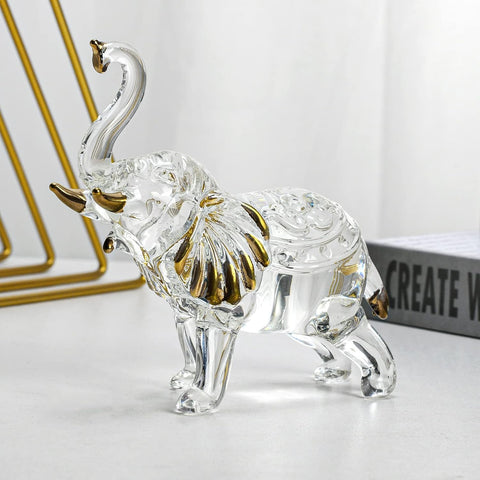 Handcrafted Unique Glass Elephant Statue - Elegant Elephant Figurines for Home Decor Holiday Party Crystal Gifts (7.5IN)