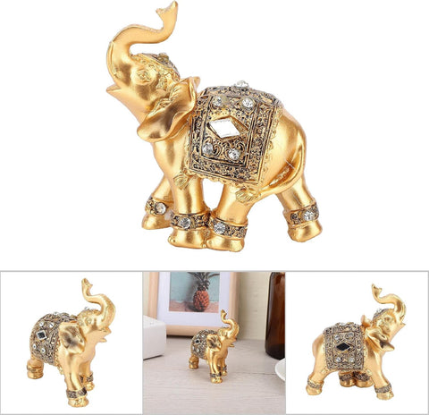 2pcs Elephant Statue,Feng Shui Lucky Elephant Figurine,Golden Elegant Elephant Sculpture Wealth Lucky Figurine,Small Resin Home Decoration Wealth Figurine Feng Shui Decor