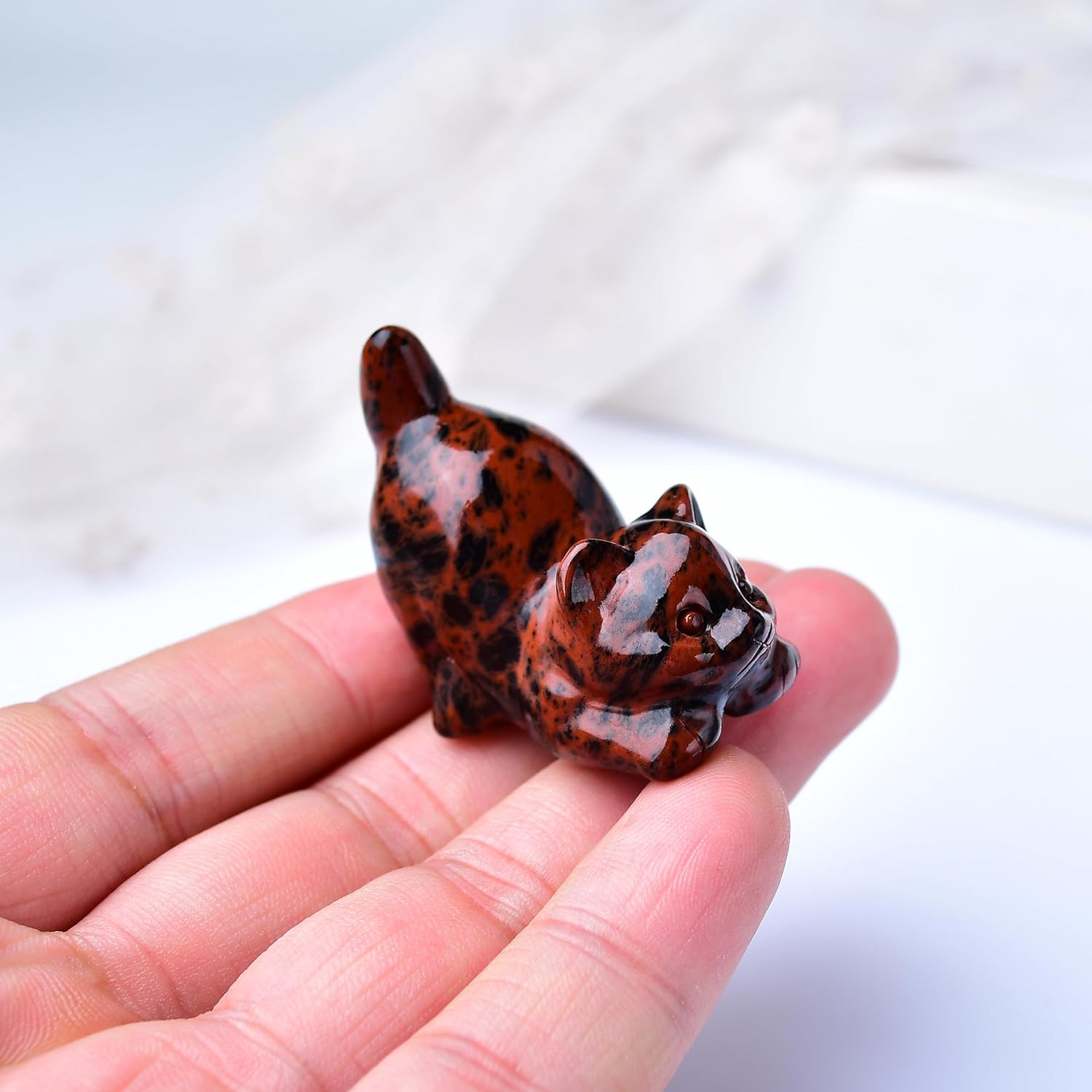 Flame Stone Cat Crystal Statue Healing Crystal Reiki Meditation Pocket Gem Guardian Sculpture Home Study Table Desk Decor Collection Gift for Loved Ones