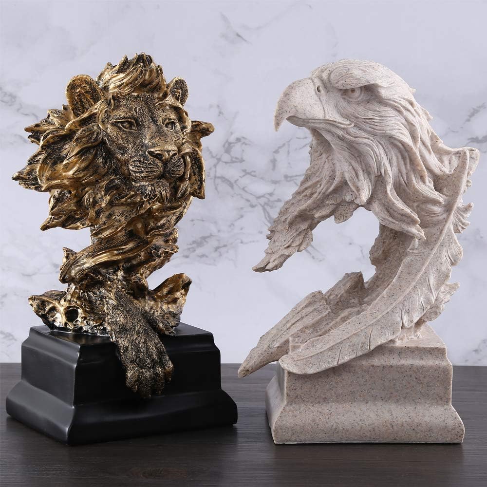 Sandstone Lion - The King of Beasts - Statue Decoration for Home/Study/Living Room, Great Collectible Figurines, Best Gift for The Man, Golden Color (HH17-D2)