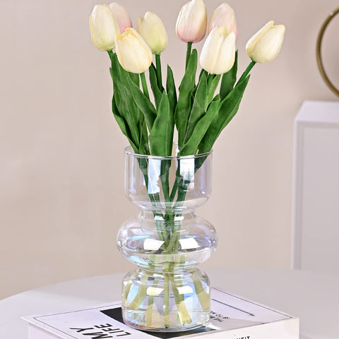 7 inch Clear Glass Flower Vases for Centerpiece Table Home Indoor Desk Decor,Ins Modern Boho Style Vase for Wedding Housewarming Gift