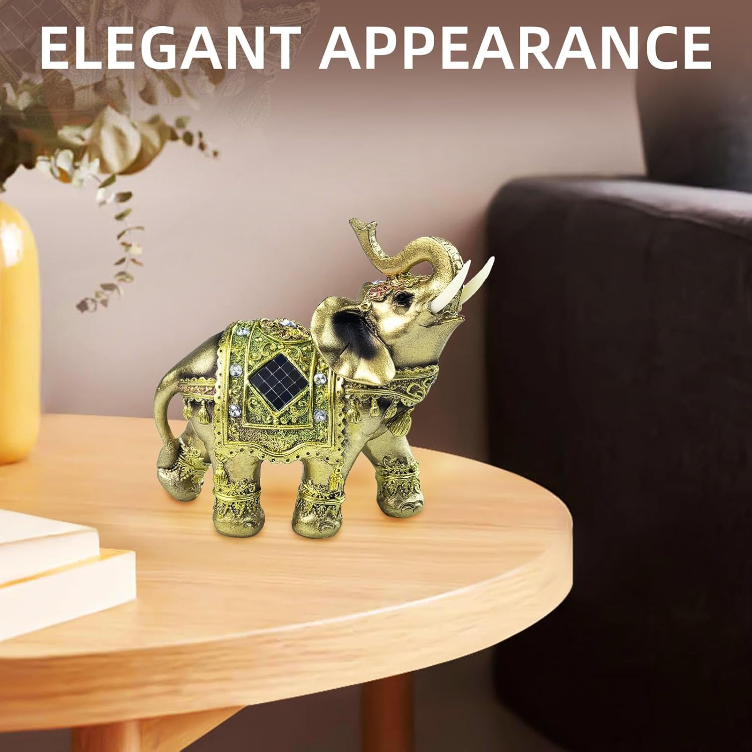 Lucky Wealth Feng Shui Elephant Statue - Resin Collectible Figurine with Trunk Raised - Good Luck Elephant Gift for Women (Large)