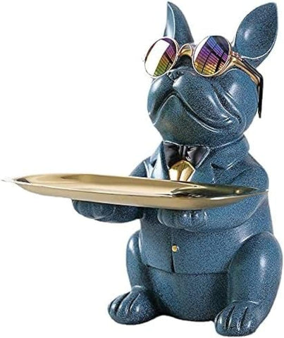 French Bulldog Gifts Key Holder Candy Dish Tray Home Decor Resin Butler Statue Key Bowl Entryway Table Frenchie Dog Sculpture Dining Table Decor Office Small Object Tray (Black)