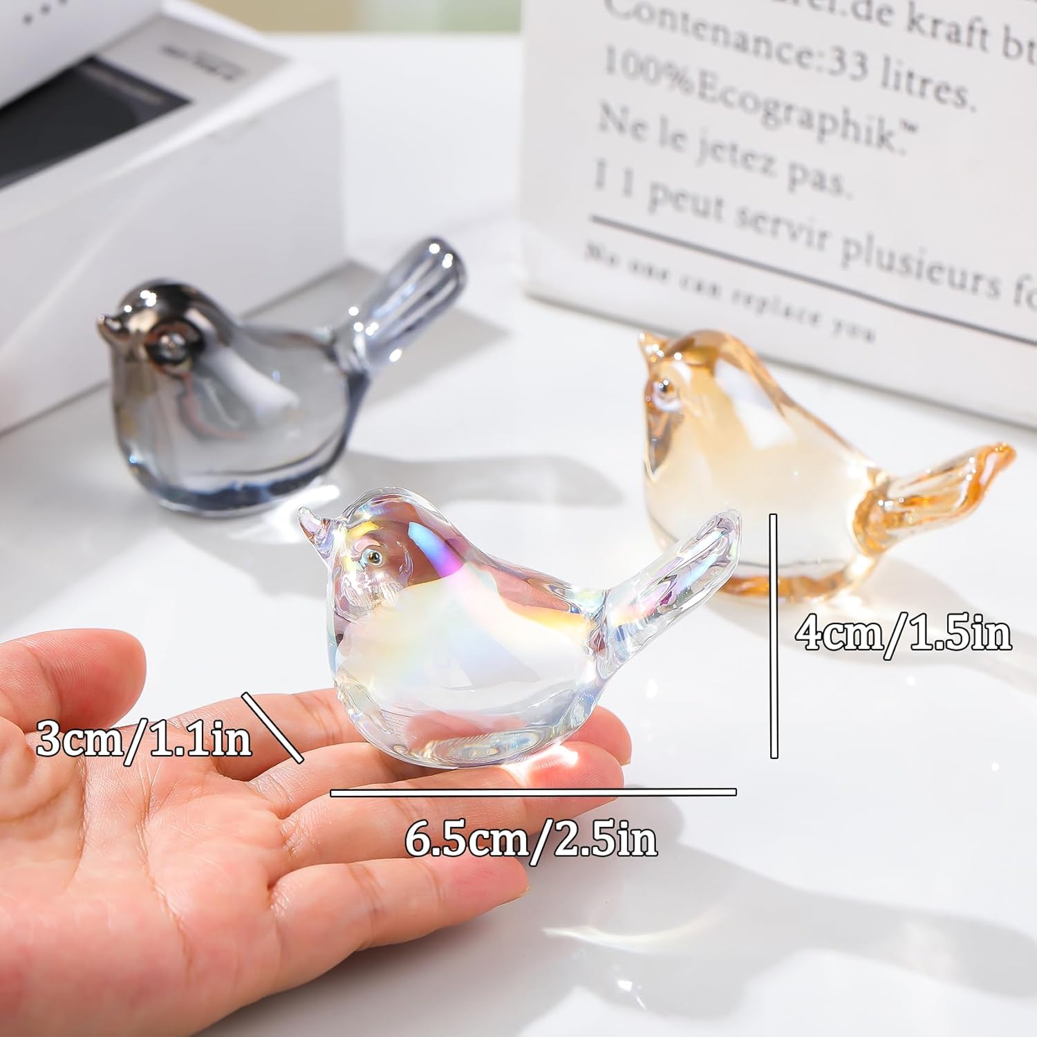 Handmade Glass Pink Bird Gifts for Bird Lovers Women Men, Art Glass Birds Collectible Figurines for Desk Table Home Office Decoration