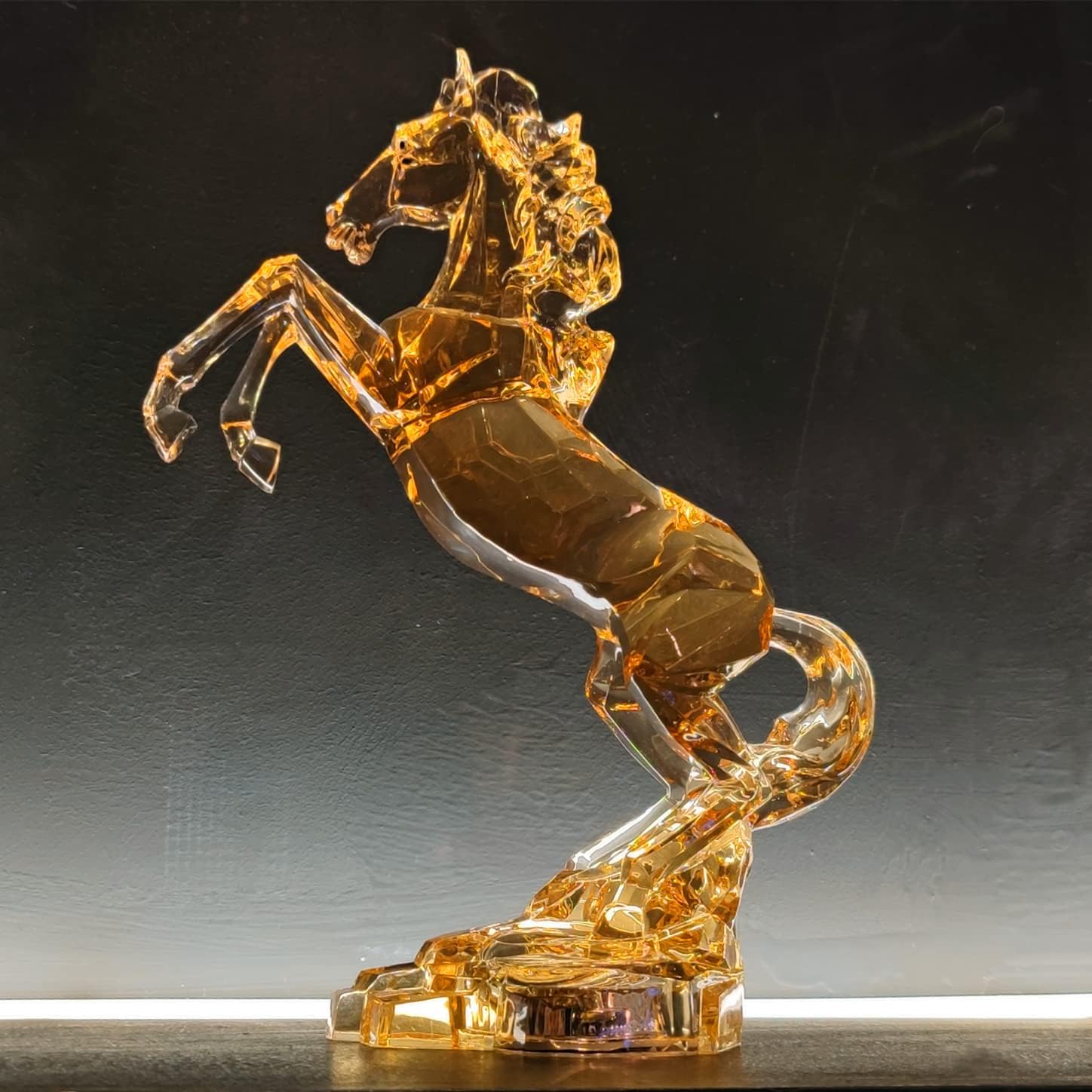 Acrylic Horse Figurine Chinese Feng Shui Glass Collection Ornament Statue Animal Collectible Standing Table Decor Home Decor 9''L (Amber)