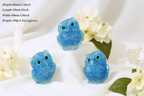 LAIDANLA Aquamarine 2.4" Owl Statue Natural Healing Crystal Cute Owl Animal Figurine Pocket Sculpture Reiki Spiritual Energy Gemstone Home Office Room Desk Decor Gifts for Women Men