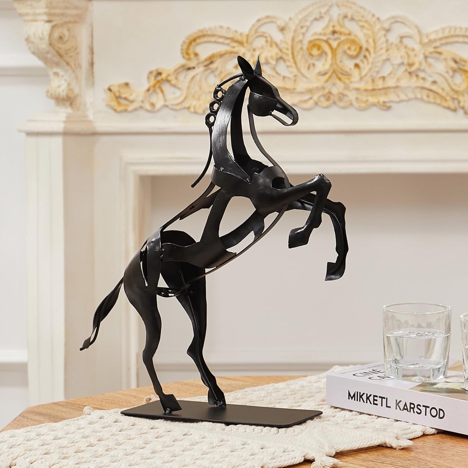 Standing Horse Statue - Hand Painted Metal Desktop Sculpture, Home & Office Animal Statue, Memorial Gift for Horse Lovers (Black)