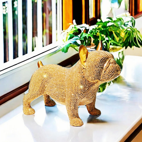 Handcrafted Bulldog Resin Home Decor Statue - Intricate Beaded Design - Unique Decorative Sculpture for Living Room, Office, or Bedroom