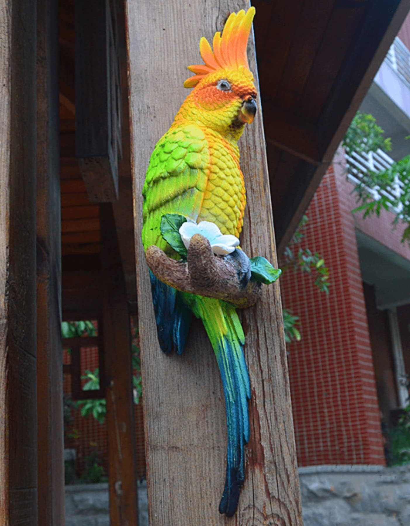 Teaeeno Real Resin Wall Bird Statue Decor,Real Parrot Sculpture Home Decor,Outdoor Indoor Figurine Ornaments-Garden Tree Sculpture,Resin Animal Statue for Garden, Terrace, Lawn, Yard