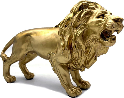 10 Inch Lion Statue Figurine Sculpture Resin Collectible Gifts for Lion Lover Office Home Decor Desk Accessories Decoration Garden Figurines Outdoor Decor Gold