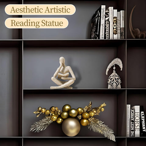 Bookshelf Decor Thinker Statue - Abstract Art Reading Thinker Sculpture Figurine Aesthetic, Modern Home Decoration for Living Room Office Shelves Coffee Table Desk Decor(Beige)