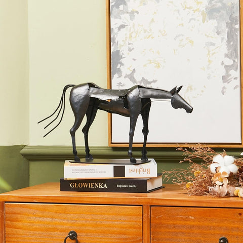 Horse Statue Décor Artwork, 24" H Handmade Metal Pegasus Greek Flying Horse Sculpture, Hand-Painted Animal Figurines for Home Living Room Office (Brown with Wings)