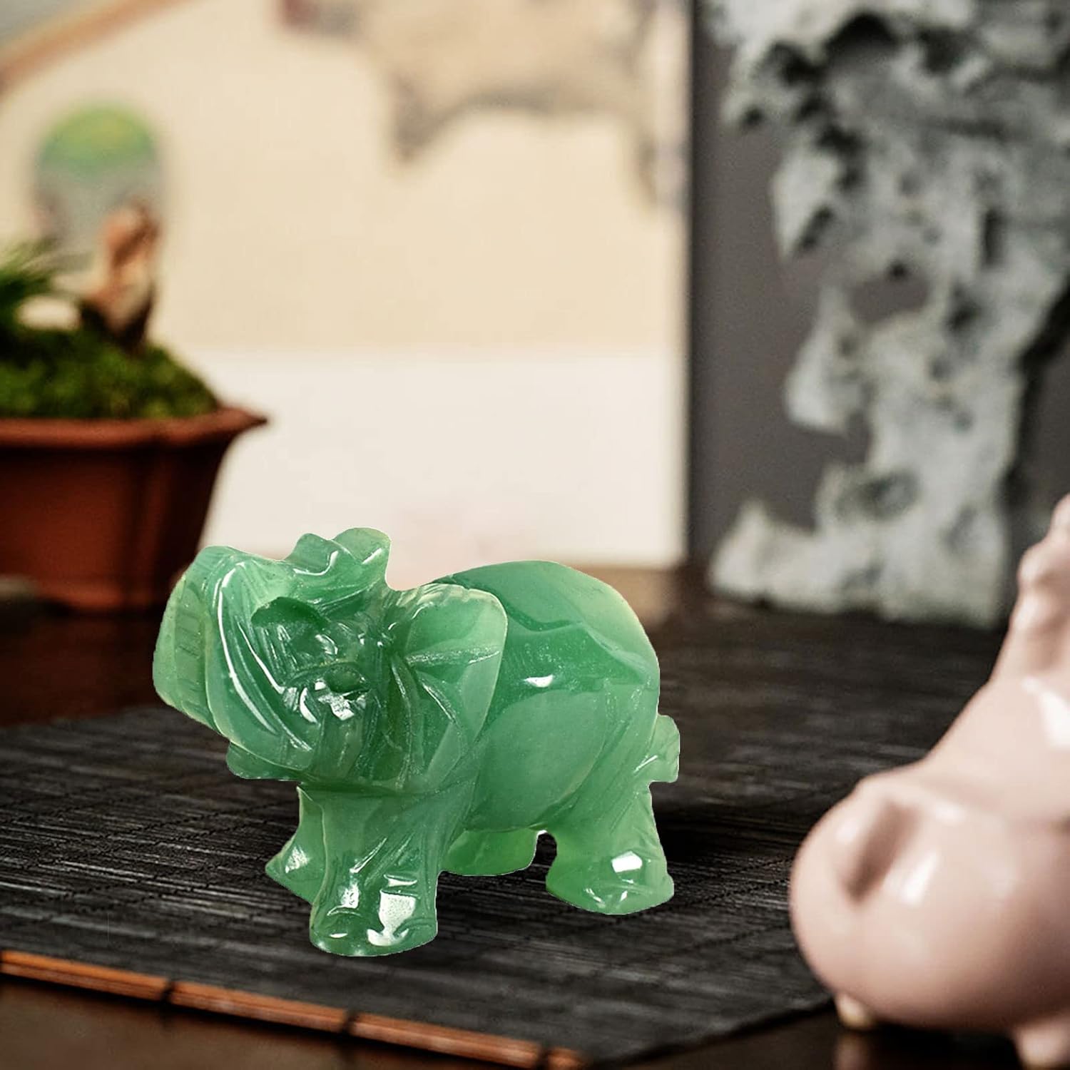 Lucky Wealth Feng Shui Elephant Statue - Resin Collectible Figurine with Trunk Raised - Good Luck Elephant Gift for Women (Large)