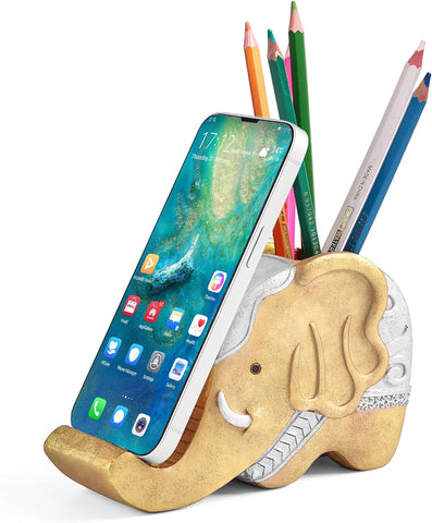 Pen Pencil Holder with Phone Stand, Multifunctional Elephant Shaped Desk Organizer Desk Decor Elephant Gifts for Women Cute Desk Accessories Home Office Decoration Thanksgiving Christmas Gift