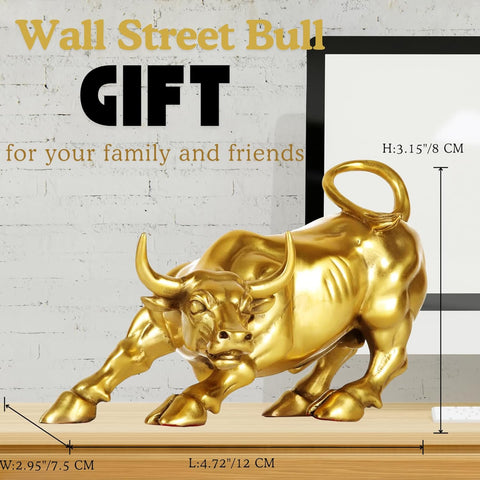 Brass Bull Figurine -Wall Street Bull Art Decor, Bronze Bull/Cow/Ox Figure Statues and Sculptures Home Office Decor or Gift(with A Gift Box)