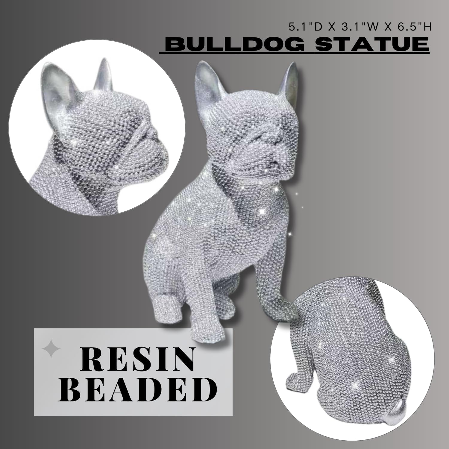 Handcrafted Bulldog Resin Home Decor Statue - Intricate Beaded Design - Unique Decorative Sculpture for Living Room, Office, or Bedroom