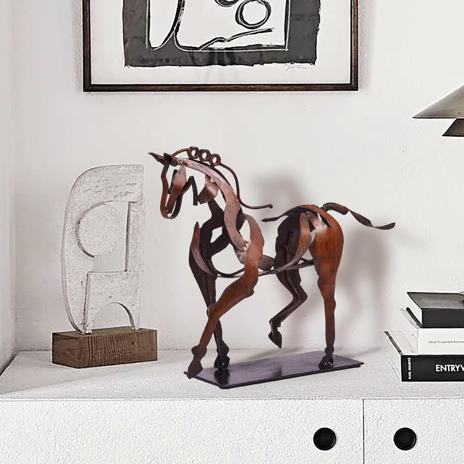 Handmade Horse Statue - Unique Rustic Decor for Office & Home - Hand-Painted Metal Sculpture - Perfect Handicraft Gift for Horse Lovers (Brown)