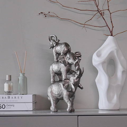 Elephant Statue Figurines Home Decor - Table Decoration Room Decoration Desk Figurines Silver Handmade Resin Animal Statue for Bookshelf Coffee Table Office Bedroom Cabinet 8.25×4×14 Inch