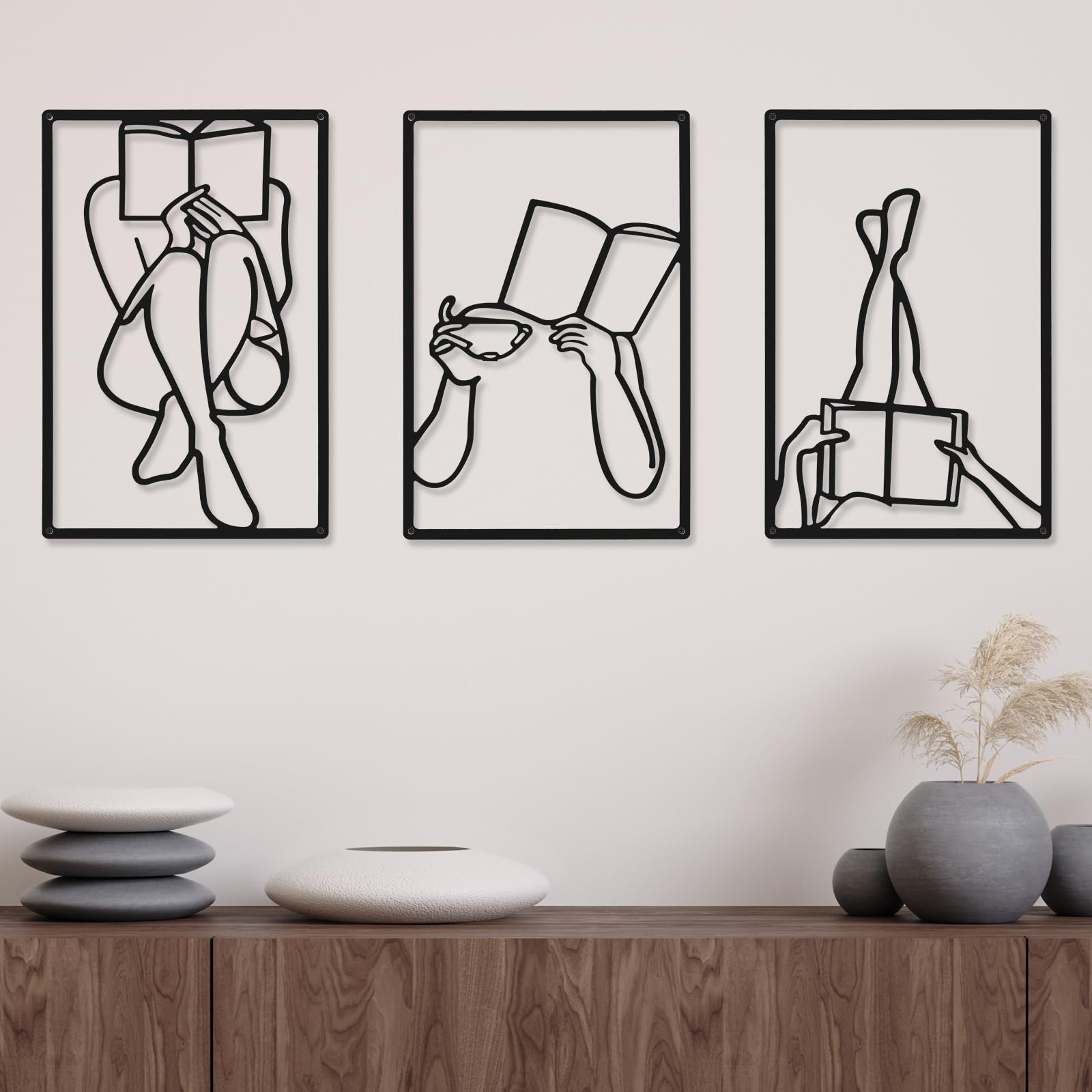 CHENGU 3 Pieces Metal Minimalist Abstract Woman Wall Art Line Drawing Wall Art Decor Single Line Female Home Hanging for Kitchen Bathroom Living Room