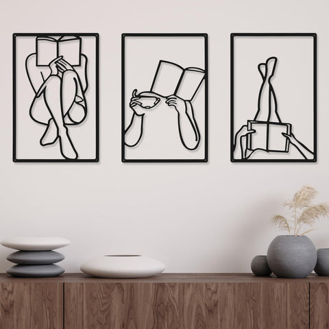 CHENGU 3 Pieces Metal Minimalist Abstract Woman Wall Art Line Drawing Wall Art Decor Single Line Female Home Hanging for Kitchen Bathroom Living Room(Artistic Body)