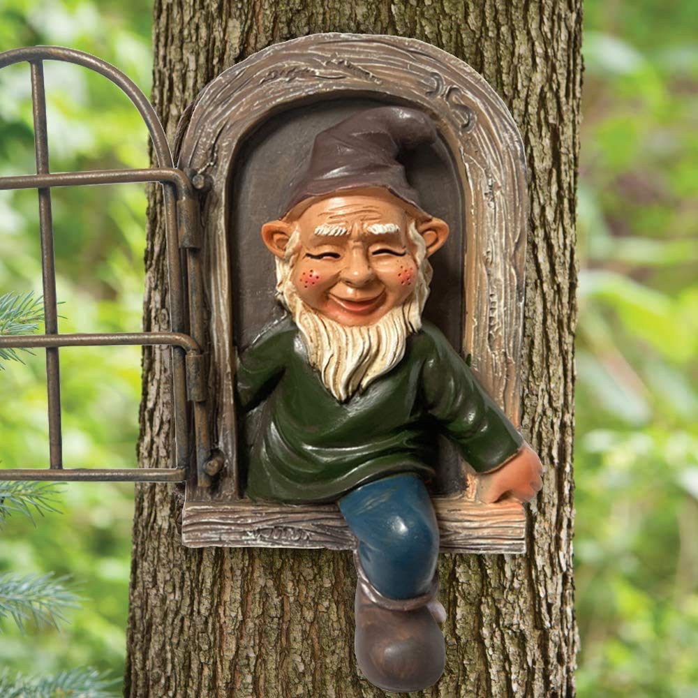 Whimsical Fairy Garden Gnome Statue, Tree Faces Decor Outdoor -5.9 Inch, Funny Garden Tree Decoration,Ideal Patio Yard Lawn Porch Decoration