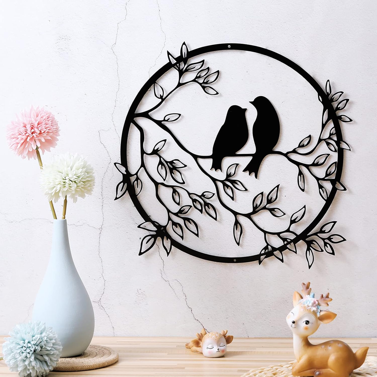 Ferraycle Metal Wall Art Bird on Tree Branch Silhouette Bird Art Decor for Living Room Garden Bedroom Office Home Wall Housewarming Party Decor(Black)