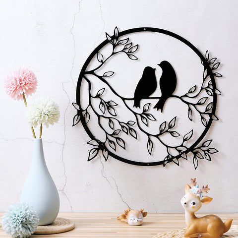 Ferraycle Metal Wall Art Bird on Tree Branch Silhouette Bird Art Decor for Living Room Garden Bedroom Office Home Wall Housewarming Party Decor(Black)