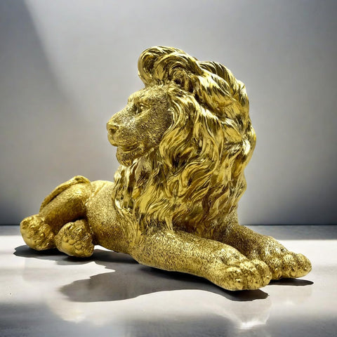 10 Inch Lion Statue Figurine Sculpture Resin Collectible Gifts for Lion Lover Office Home Decor Desk Accessories Decoration Garden Figurines Outdoor Decor Gold