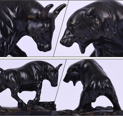 Resin Wall Street Bull Statue, Feng Shui Bull and Bear Decor for Stock Market, Men's Desk, Bookshelf, Living Room, Study, Gift