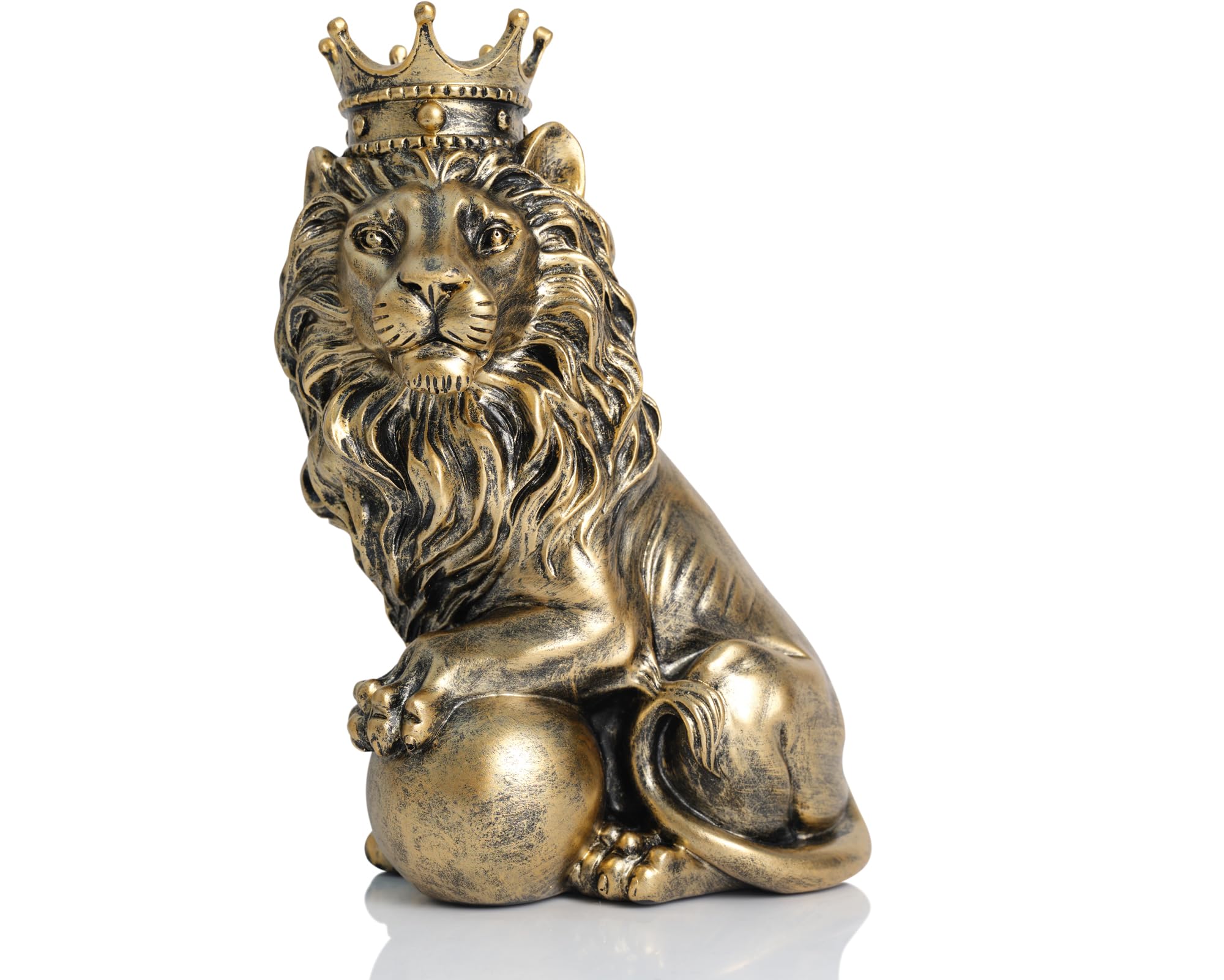 Feng Shui Lion Statue Home Decoration Regal Statement Piece, Men Father Leo Lion Gift, Man Home Office Desk Table Shelf Decoration Antique Golden Lying Lion Statue