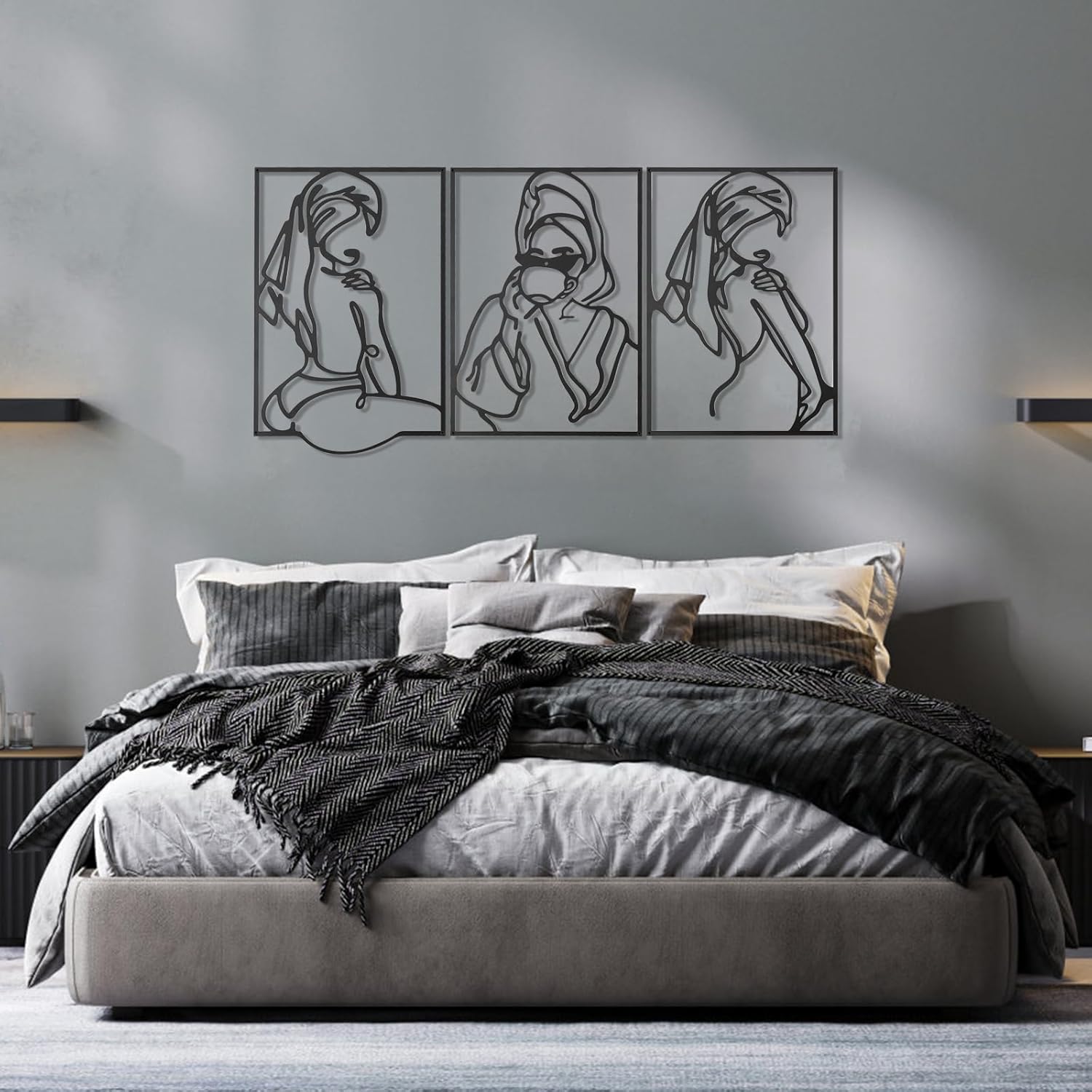 AGIOTA 3 Pieces Black Wall Decor Metal Line Art for Living Room Wall Decor Above Bed Minimalist Decoration Modern Wall Art