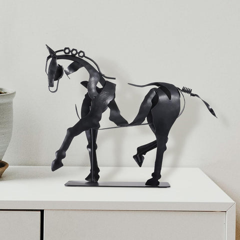 Handmade Horse Statue - Unique Rustic Decor for Office & Home - Hand-Painted Metal Sculpture - Perfect Handicraft Gift for Horse Lovers (Brown)