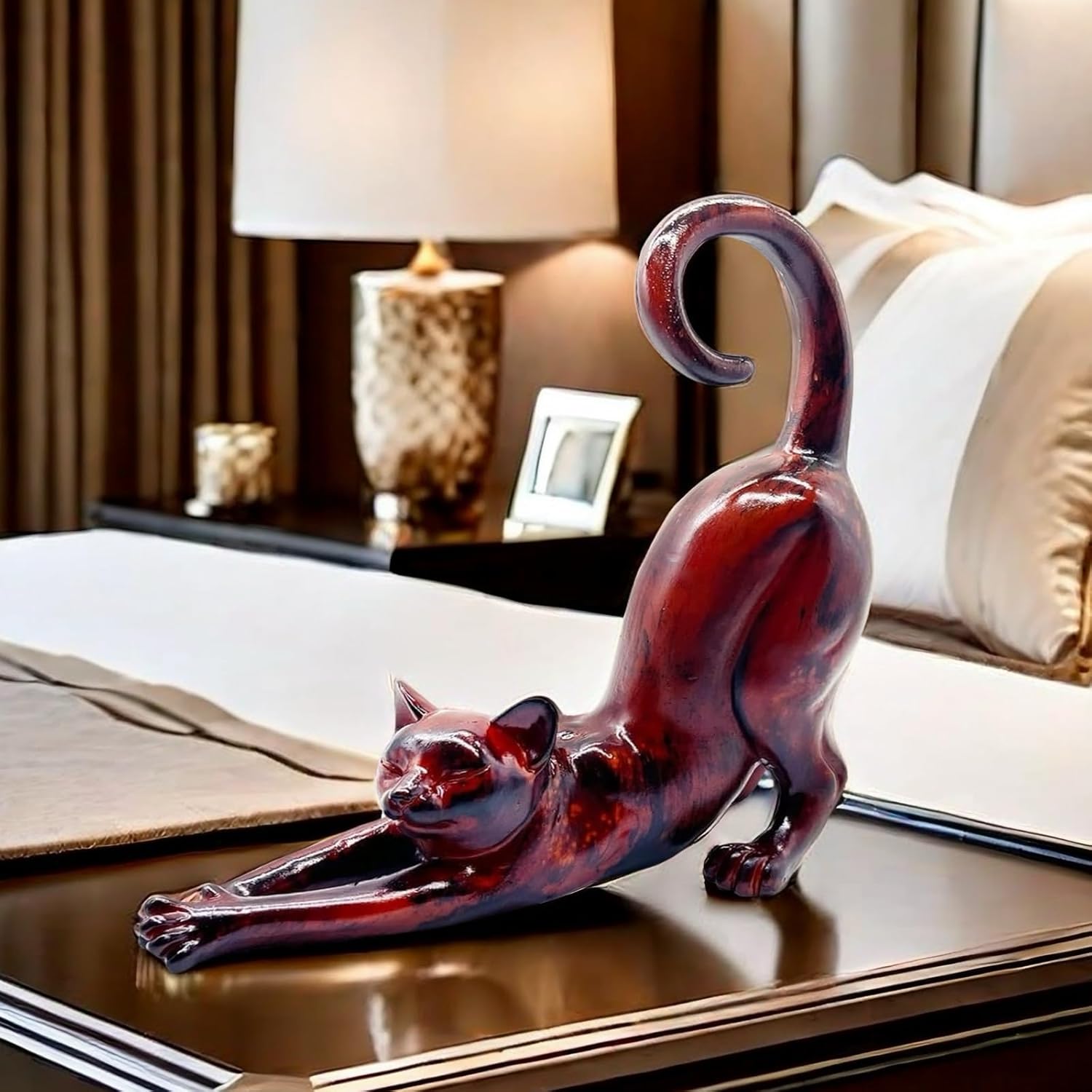 Cat Stretching Statue Figurine Sculpture Gifts for Cat Lover Art Cat Office Home Decor Desk Accessories Decoration