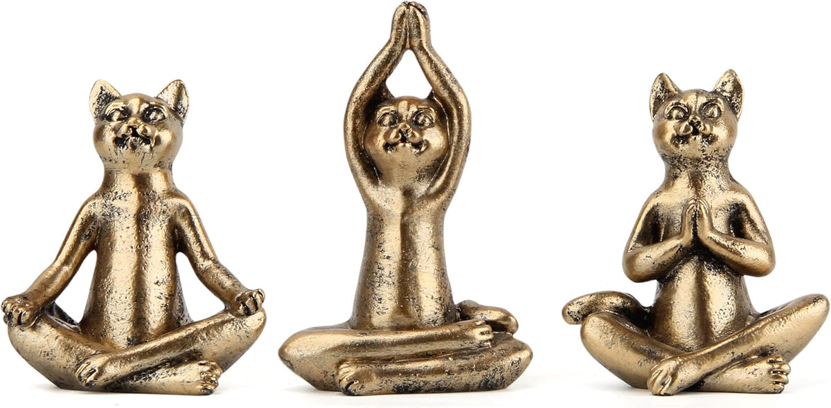 Yoga Cat Statues for Home Decor Accents,Yoga Pose Figurine for Zen Spiritual Bedroom Living Room Office Table Desk Modern Boho Decoration,Meditation Shelf Decor Accents Antique Bronze Gift