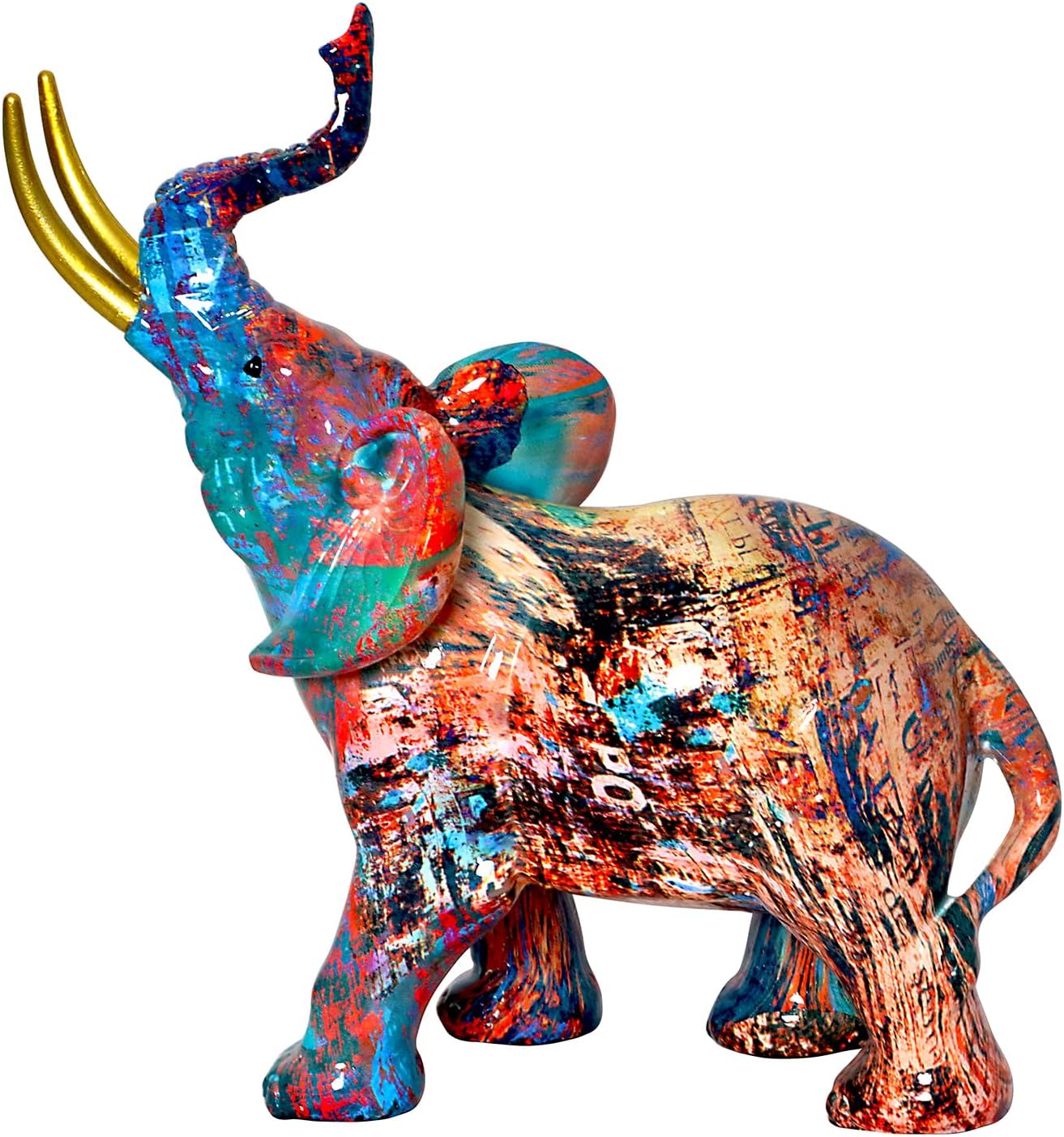 Graffiti Elephant Statue Figurine Colorful Animal Art Sculpture Resin Home Decor Decoration for Living Room Bedroom Book Shelf Cabinet Office Desk Table Top Centerpieces Ornaments (Small)