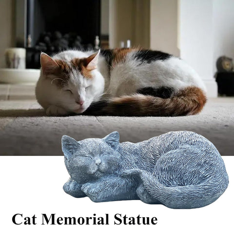 Cat Statue, Grey, Resin, Contemporary, Outdoor / Indoor Decor, 11.4" L x 7.1" W x 4.3" H, 1.5 lbs