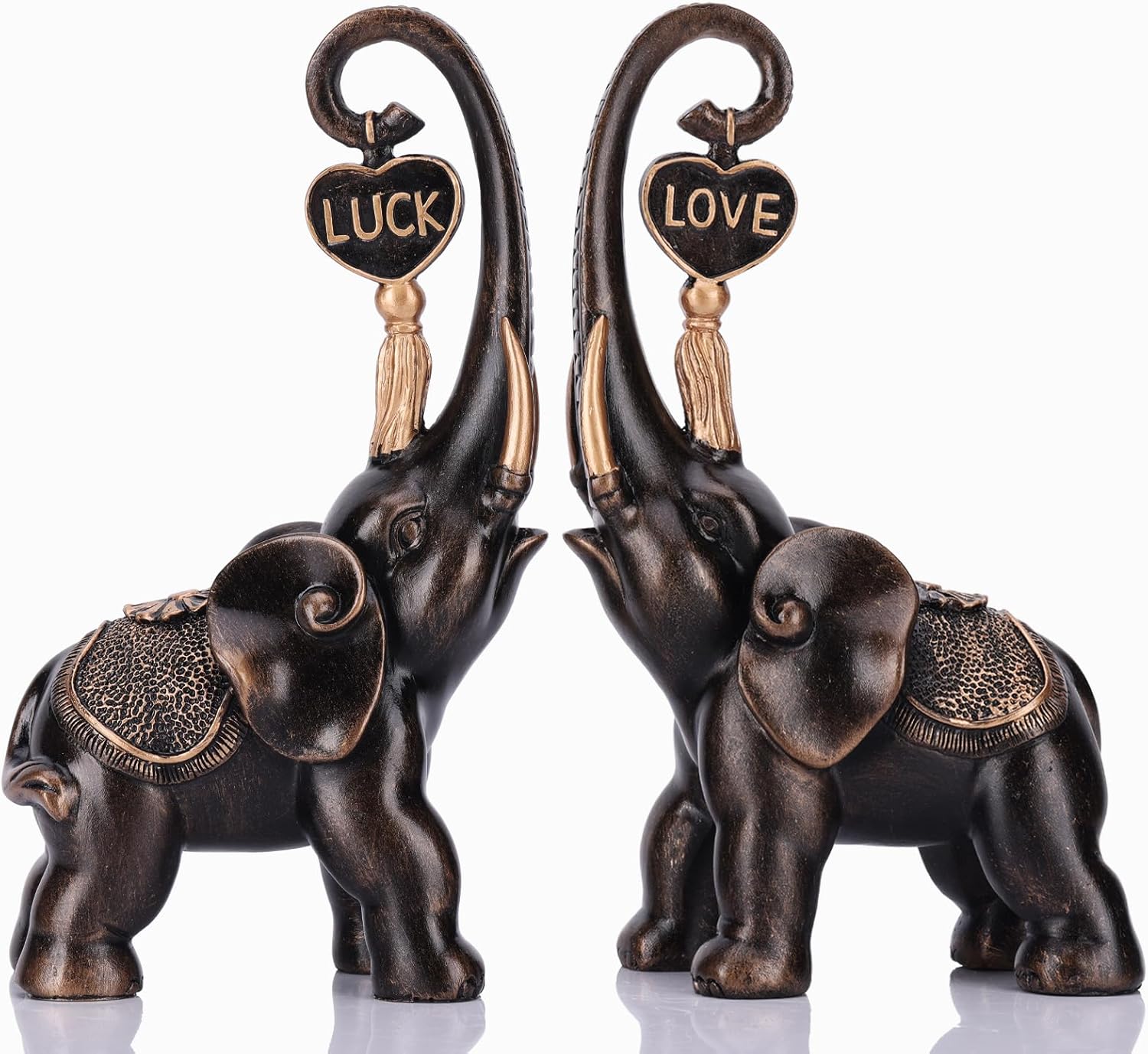 Bronze Elephant Statue 2 Piece Set, Love Elephant Sculpture, Lucky Elephant Decoration for Home Decor Statues, Home Decor Elephants, Office Decor, Console and Shelf Decor Aesthetics.