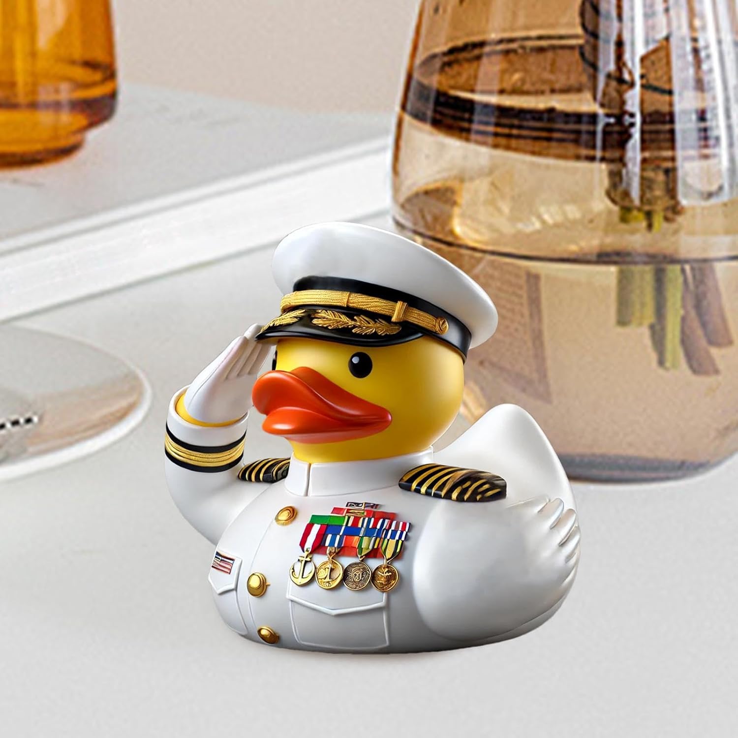 Veterans Memorial Duck, 2025 Navy Veterans Memorial Duck, 3 Inch Resin Militarys Duck Statue Armys Duck Figurine Cute and Funny Commemorative Saluting Duck Ornament for Desktop Car Ashboard